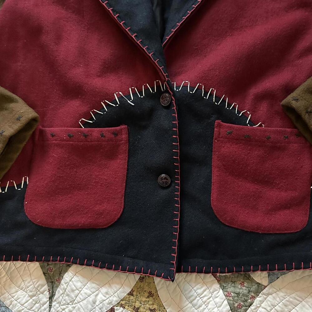 Vintage wool western boho patchwork embroidered j… - image 3